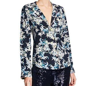 Cinq a Sept Juliet Floral Print Silk Button Front Pajama Style Casual Blouse Top